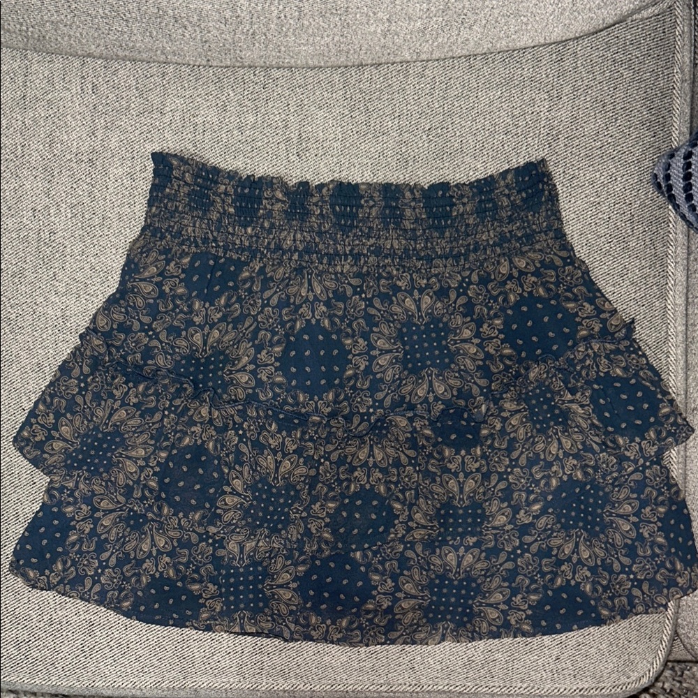 Altar'd State Navy and Beige Floral ruffle Skirt